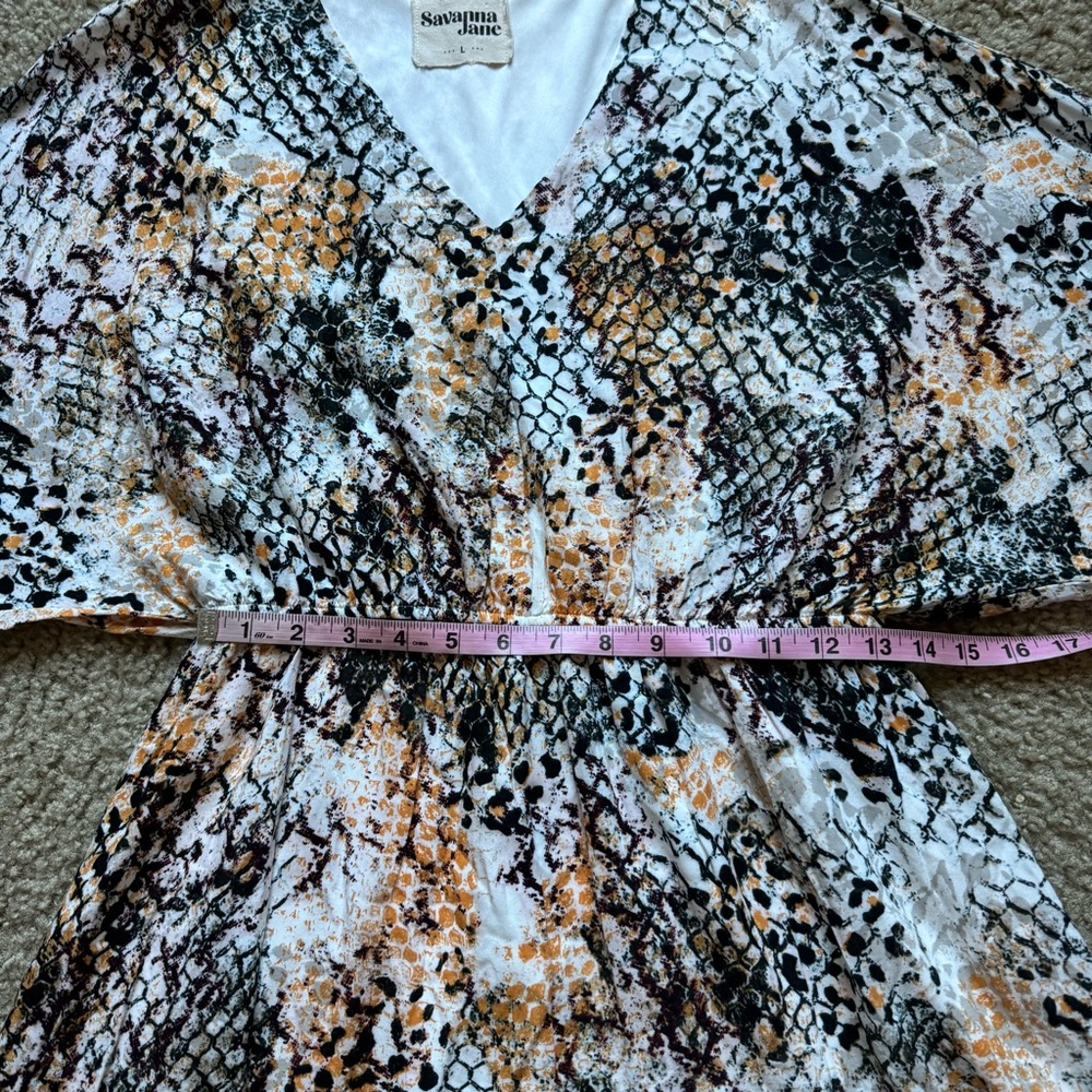 Savanna Jane Snake Print Dress Sz L Elastic Waist V-neck Above Knee - Picture 8 of 12